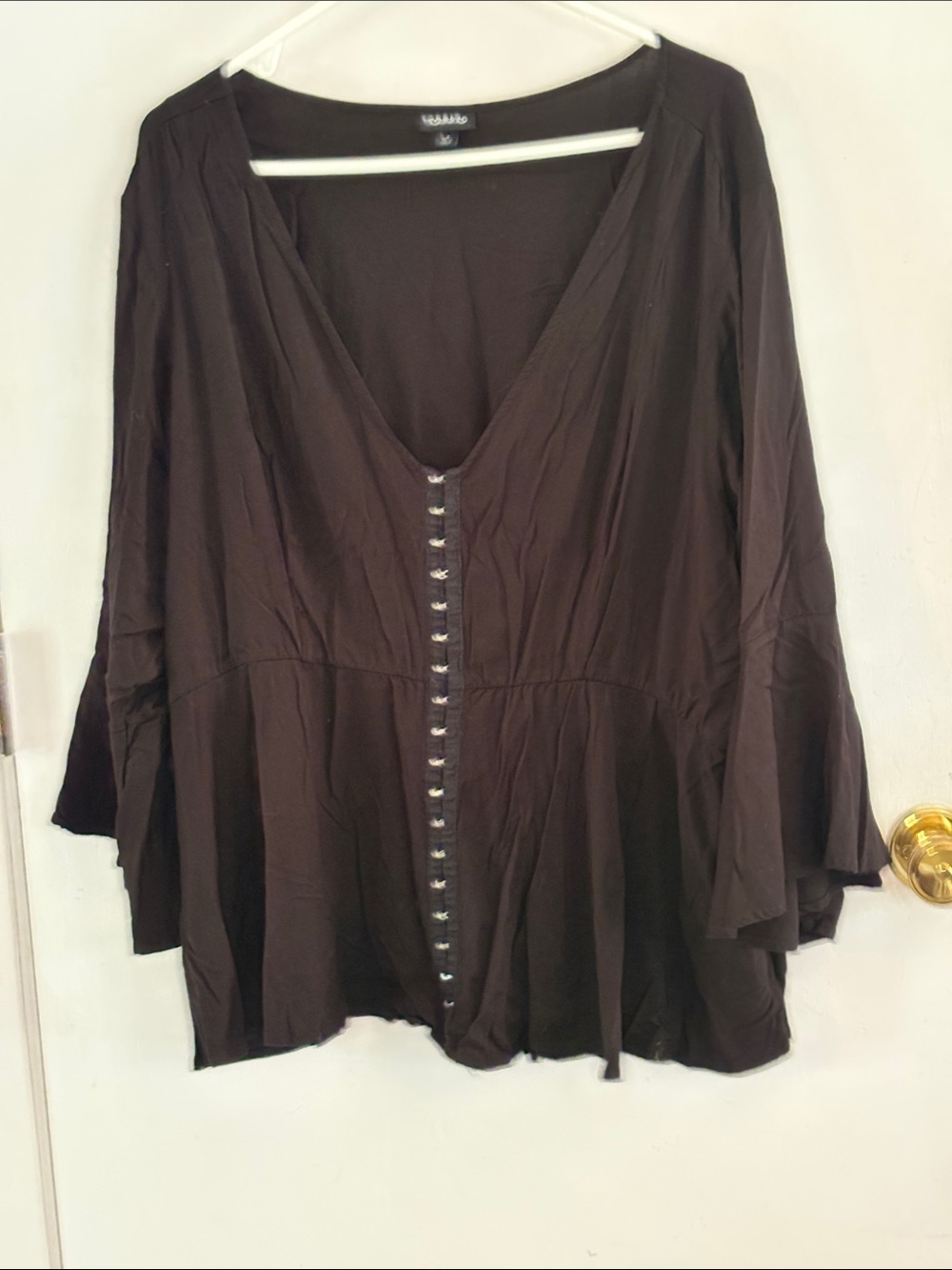 Torrid Size 4 black v-neck top hook and eye closure bell sleeves